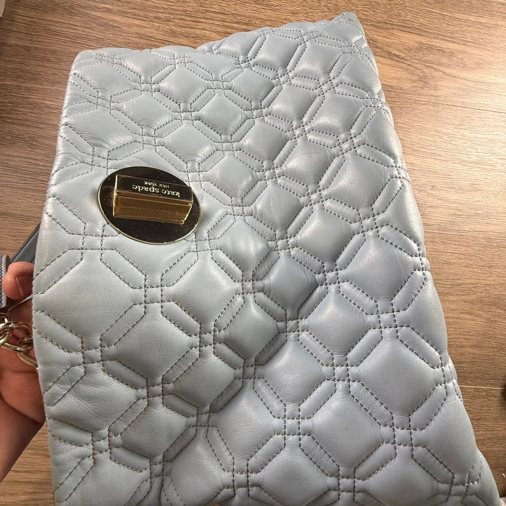Kate Spade Wedgewood Astor Court Elena Tote Powder Blue Quilted Silver Hardware - Picture 11 of 16